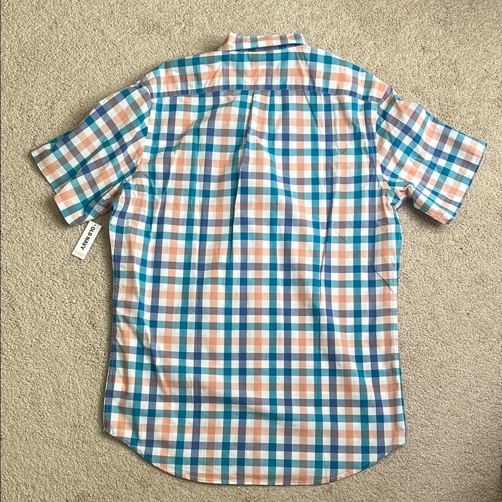 NWT Old Navy Casual Blue and Orange Plaid Shirt (Size; Large Tall) - Picture 5 of 5